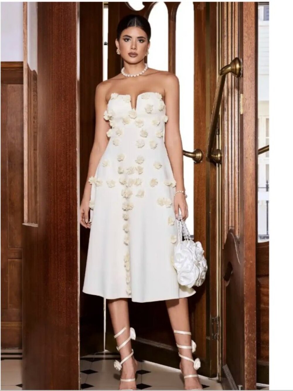 Eve Flowers Tube Midi Dress - White from Bella Barnett